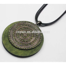 Vintage Rope Chain Disks Pendant Collier en cristal vert